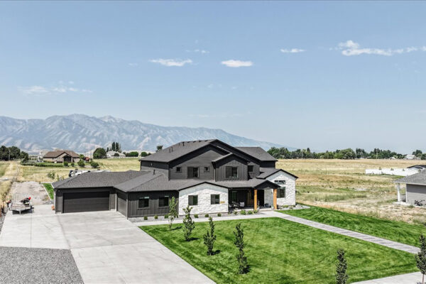 Aerial view of front of custom built home by KJ Custom Builders in Boise Idaho