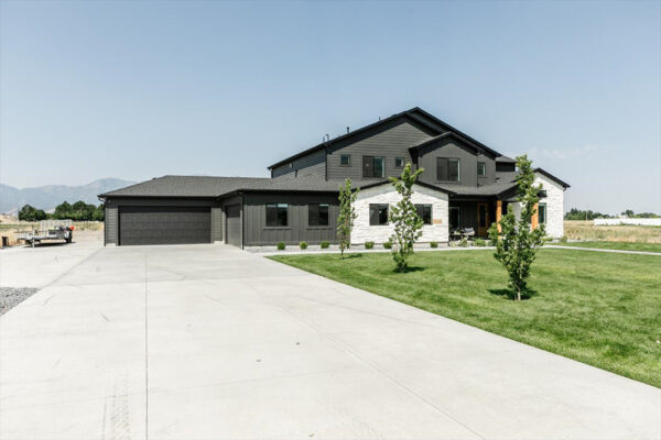 Front view of custom built home from driveway by KJ Custom Builders in Boise Idaho