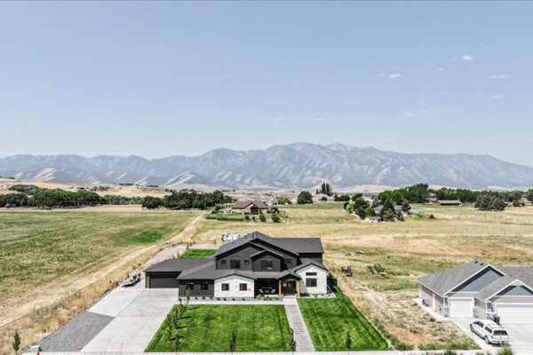 Aerial view of front of custom built home by KJ Builders in Boise Idaho