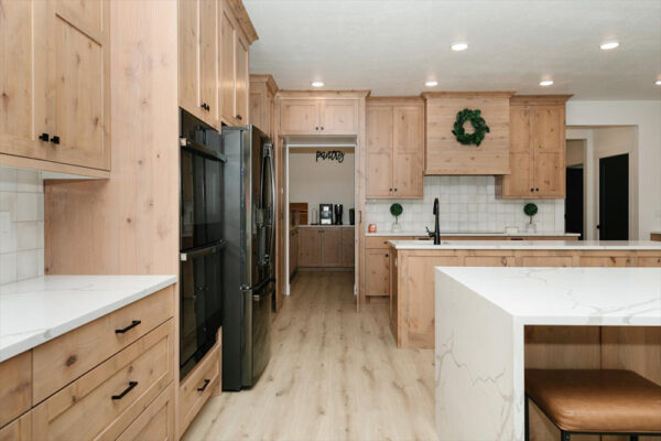 Custom built kitchen with wood cabinets and granite counter tops in Boise Idaho