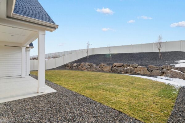 Custom built home backyard in new residential neighborhood