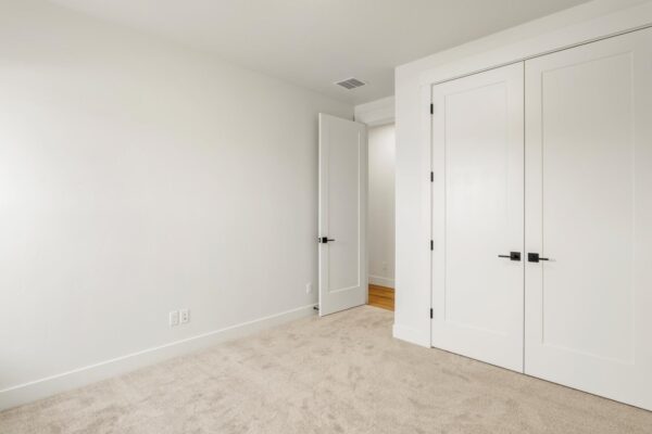 Custom built home bedroom angled view of large closet