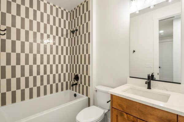 Custom built home guest bathroom angled view