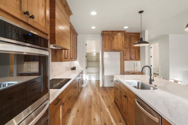 Custom built home kitchen side view