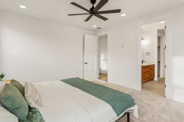 Custom built home master bedroom side view